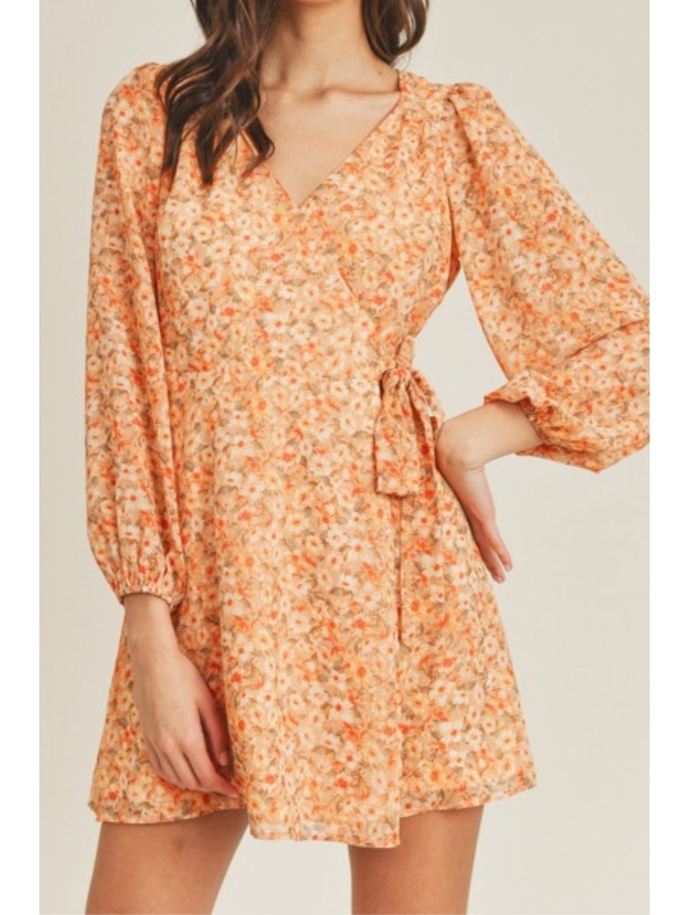 Lush Floral Puff Sleeve Wrap Mini Dress size Small